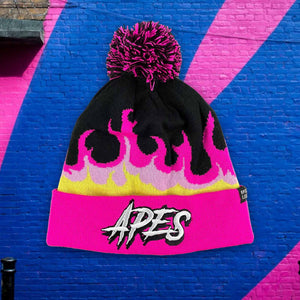 Apes Pompon Beanie - Pink Flame