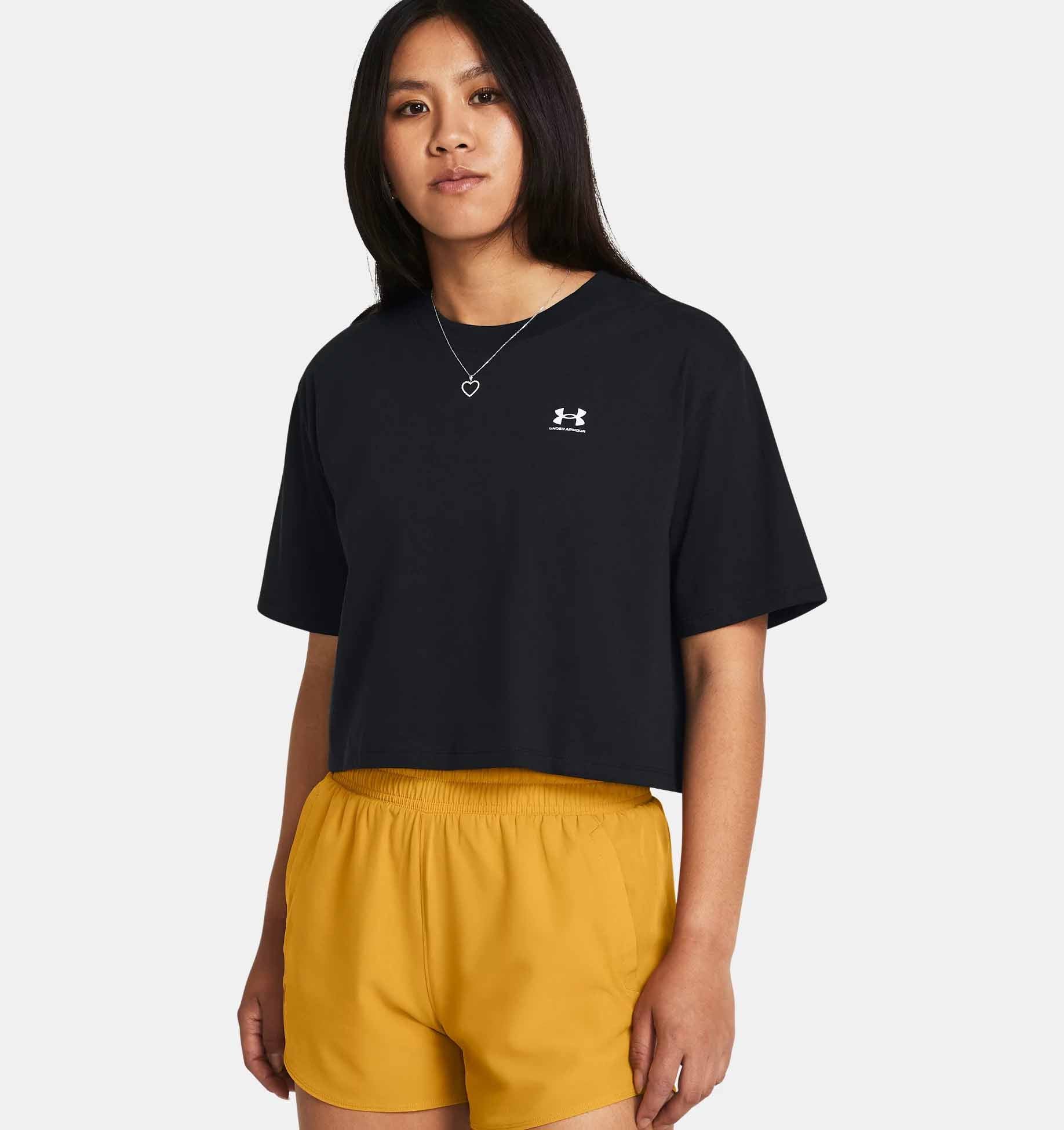 Chemise à manches courtes UA Boxy Crop Logo noire