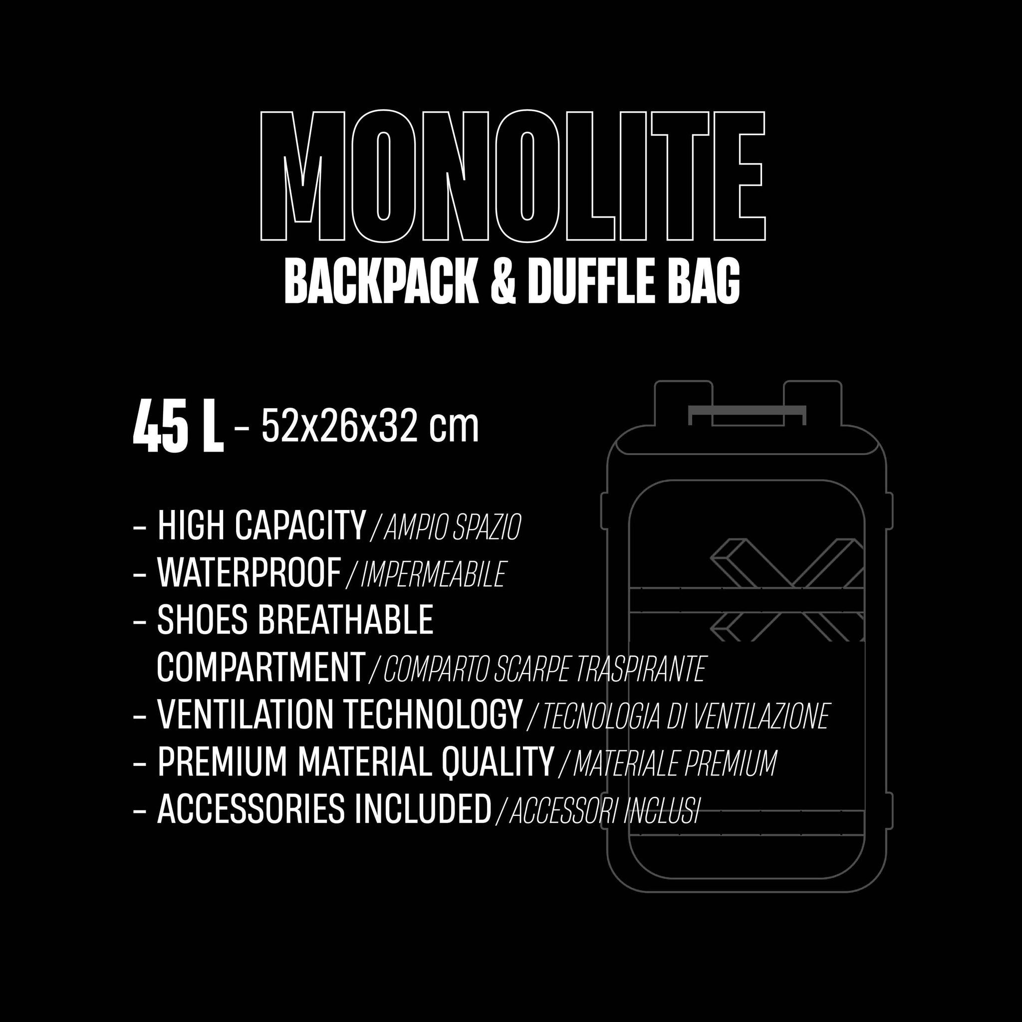 Monolite - <tc>Apes Lab.</tc> Rucksack und Reisetasche Schwarz/Grau