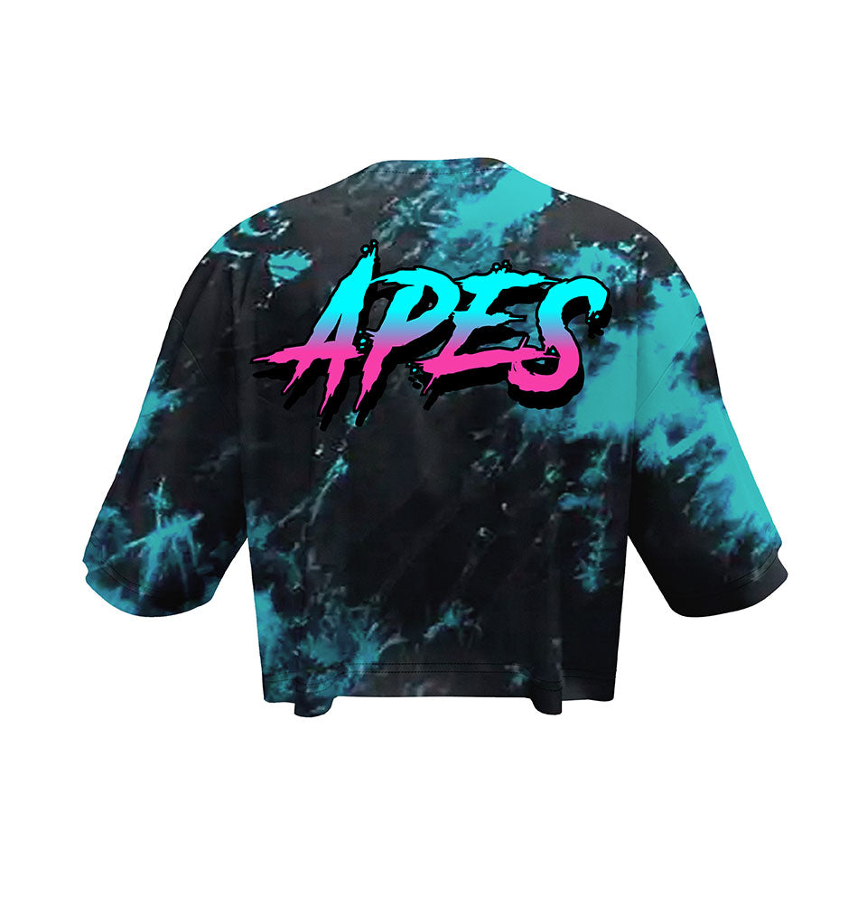 Crop Oversize Apes Lab T-shirt. Tie Dye Sky Blue