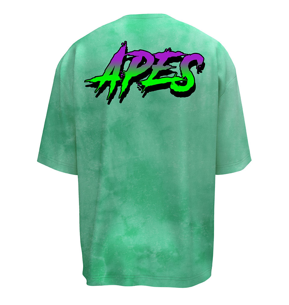 Oversized Apes Lab T-shirt. Tie Dye Acid Green