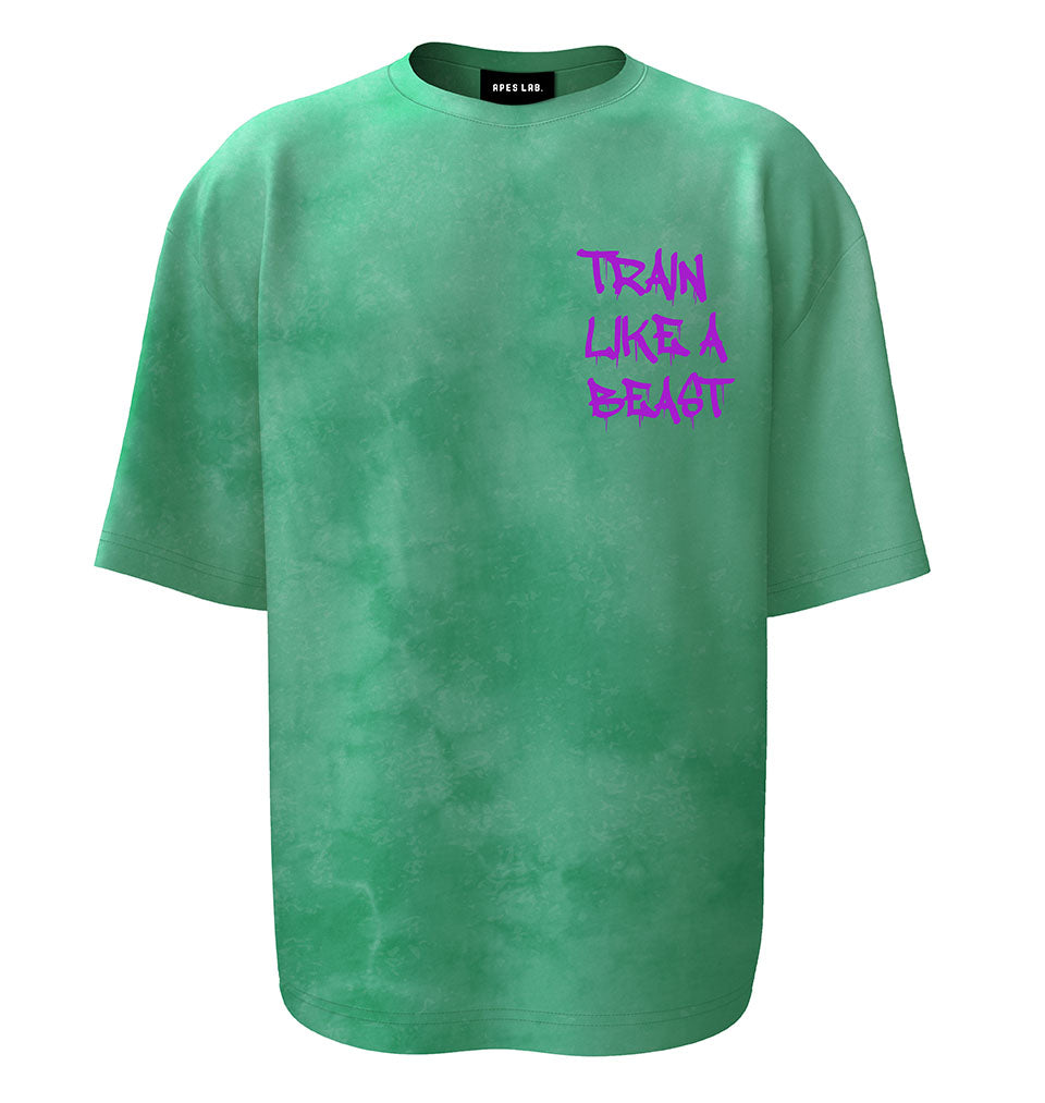 Oversized Apes Lab T-shirt. Tie Dye Acid Green