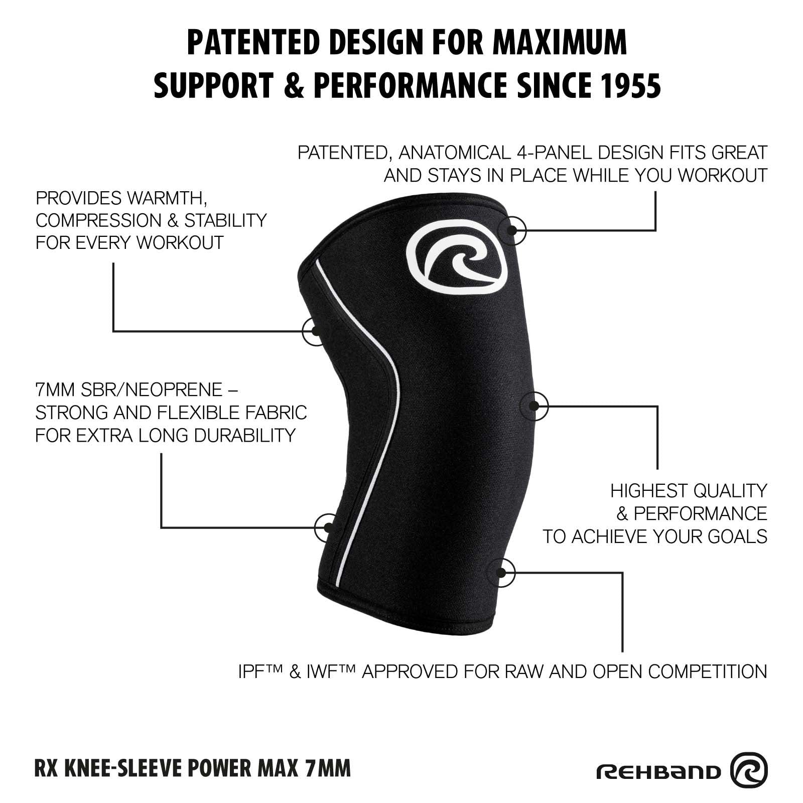 Genouillère Rx Knee Sleeve Power Max 7 mm. (Célibataire)